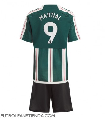 Manchester United Anthony Martial #9 Segunda Equipación Niños 2023-24 Manga Corta (+ Pantalones cortos)